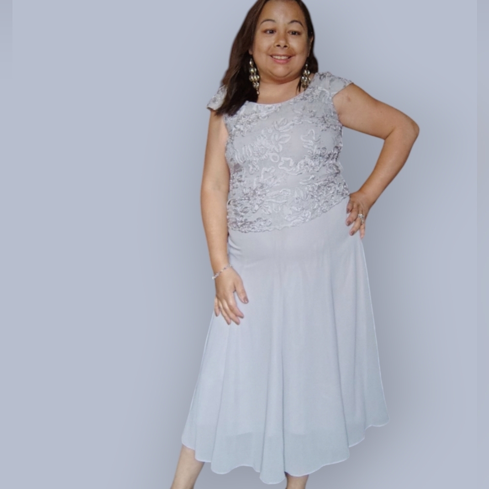 JACQUES VERT WOMENS SMALL FLORAL FORMAL  GREY DRESS WEDDING PROM OR GRAD…